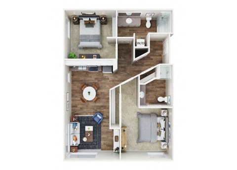 Floor plan for 2 beds, 2 baths, 958 sqft